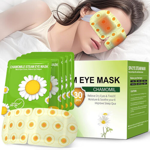 1 30 Pack Chamomile Steam Eye Masks, Disposable Auto Self-Heating Warm Compress Sleep Eye Patches for Dry Eyes, Moisturizing for Women to Soothe Eye Fa