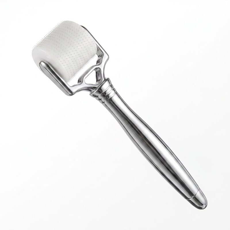 电商白底图银色滚轮美容仪-45度角 Metal Derma Roller Handle for Hyaluronic Acid Microneedle, Compatible with Soluble HA Microneedle Roller Head