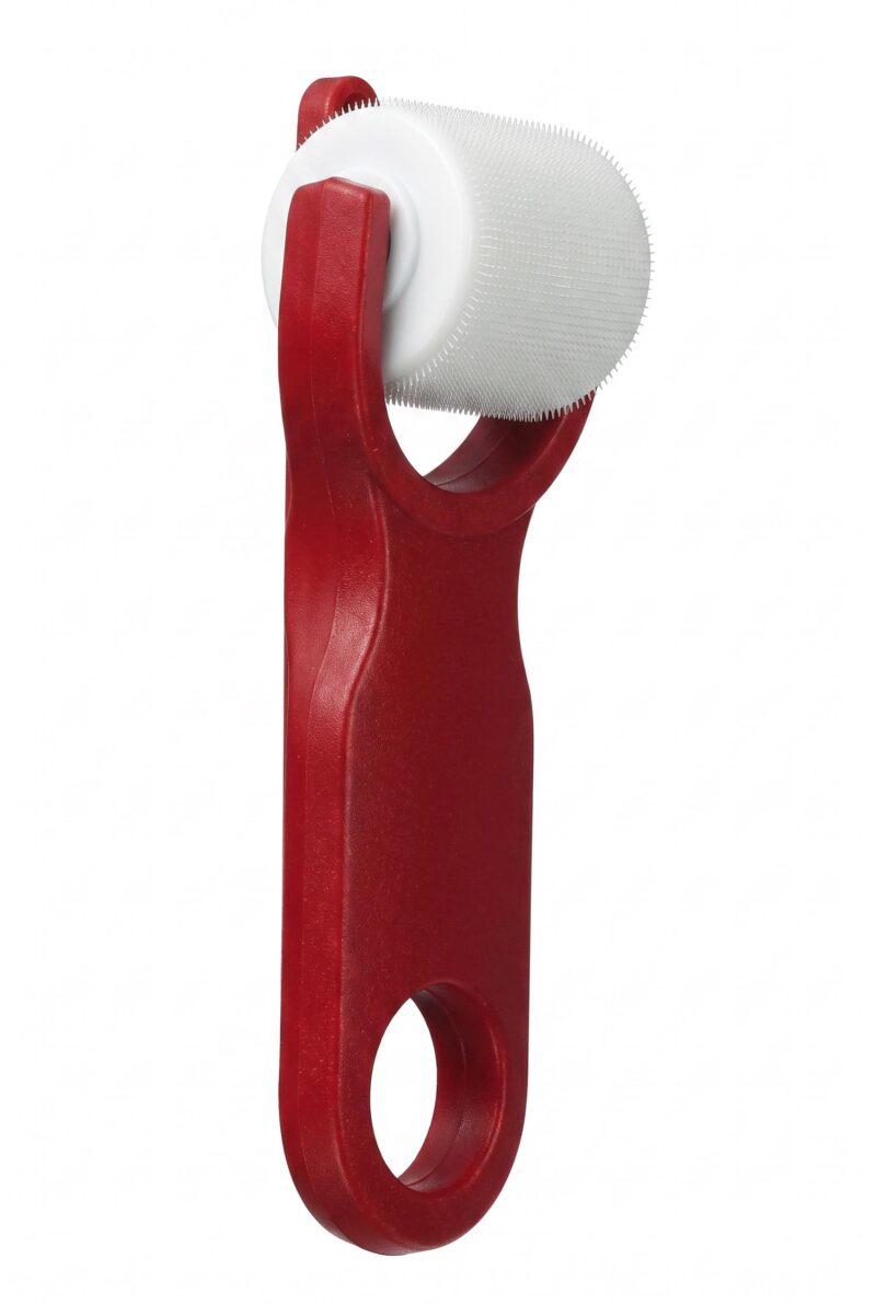 红色手柄滚轮美容仪-侧面 Solid Color Flat Plastic Derma Roller, Minimalist Matte Microneedling Tool