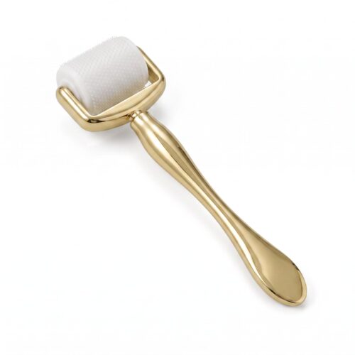 Full Metal Glossy Straight Handle Derma Roller, Integrated Luxury Polished Microneedling Tool