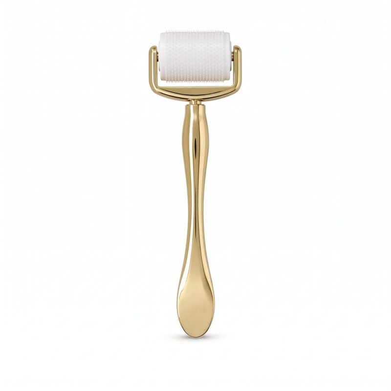 Full Metal Glossy Straight Handle Derma Roller, Integrated Luxury Polished Microneedling Tool