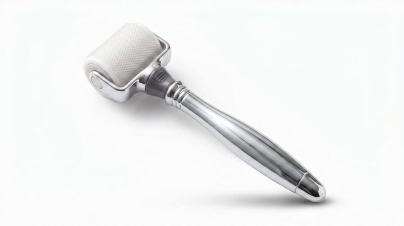 银色滚轮美容仪-45度角 Integrated Electroplated Luxury Derma Roller, Customizable Metal Version Microneedling Tool