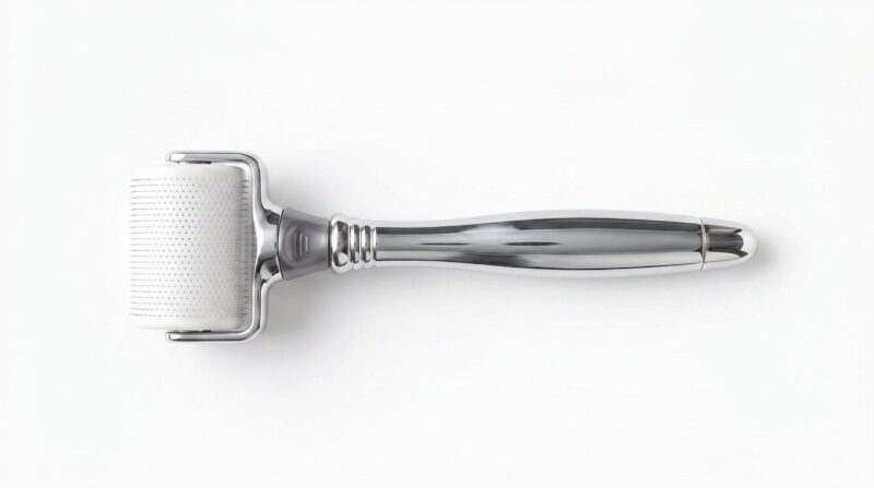 银色滚轮美容仪-侧面 Integrated Electroplated Luxury Derma Roller, Customizable Metal Version Microneedling Tool