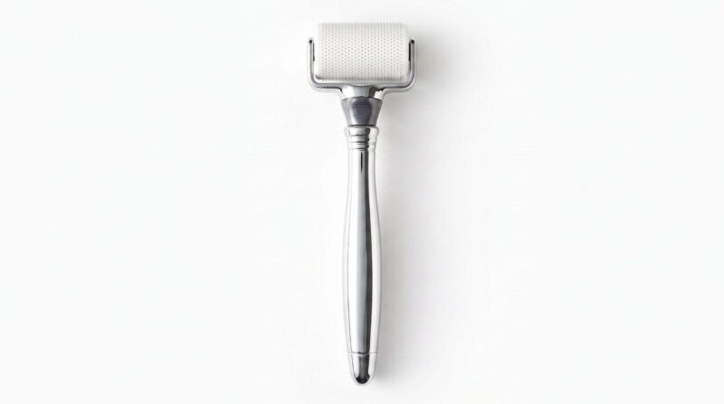 银色滚轮美容仪-俯视 Integrated Electroplated Luxury Derma Roller, Customizable Metal Version Microneedling Tool