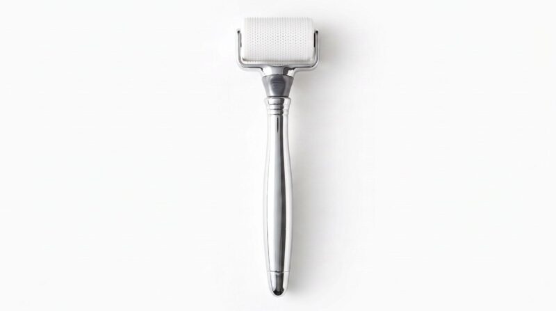 银色滚轮美容仪-正面 Integrated Electroplated Luxury Derma Roller, Customizable Metal Version Microneedling Tool