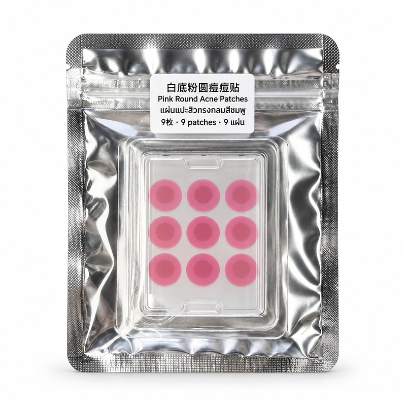 Pink Round Acne Patches White Base