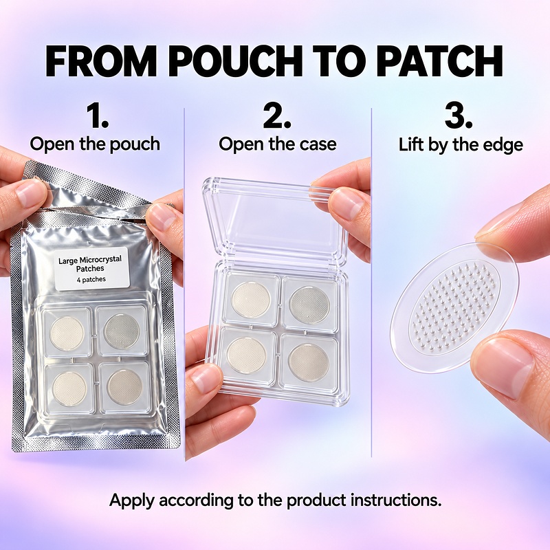 电商图_05_取用步骤 Handling Steps Large Microcrystal Patches 4 per Pouch