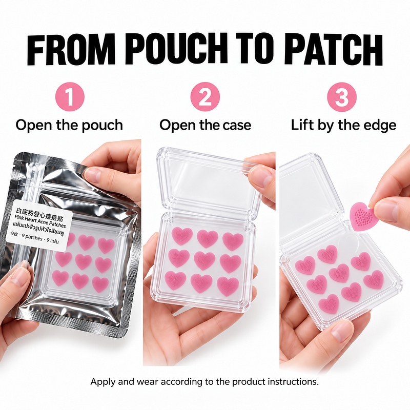 Pink Heart Acne Patches White Base
